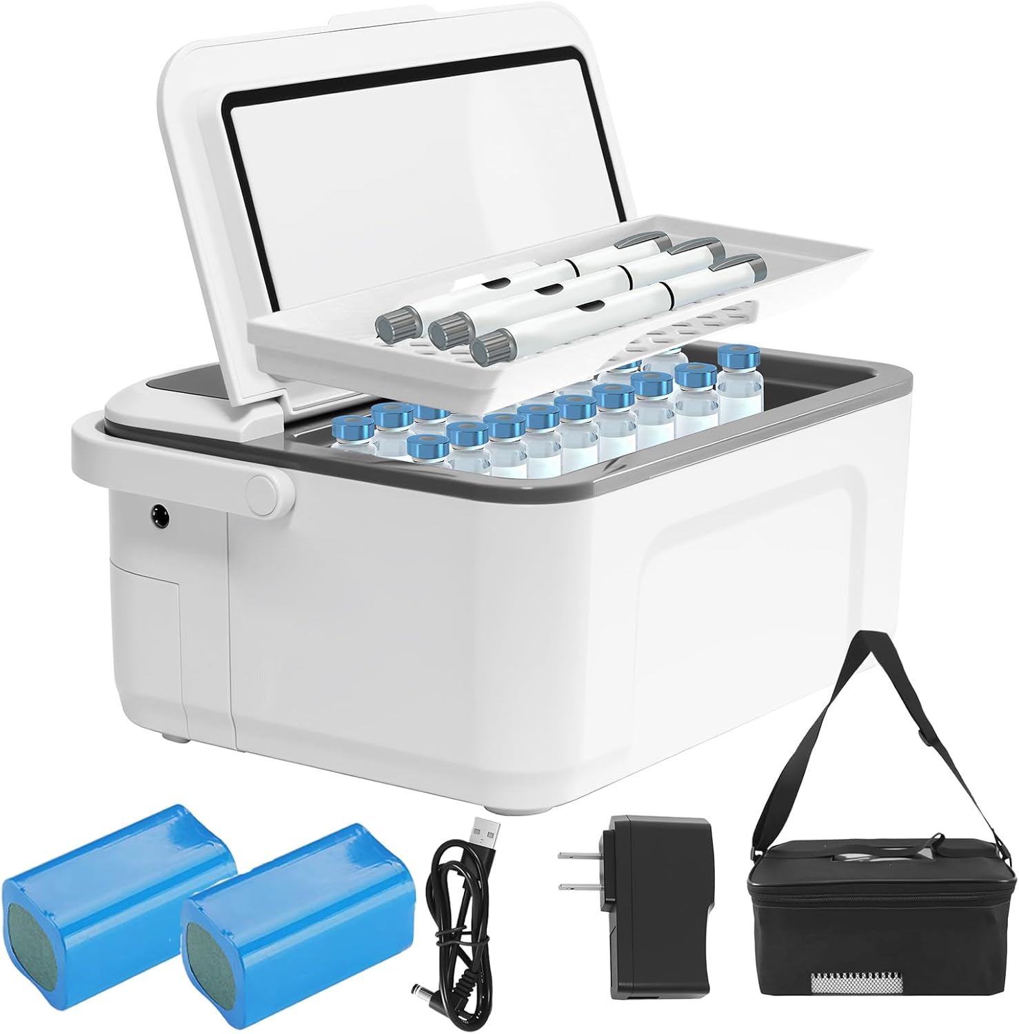 Electric Insulin Cooler Travel Case Box, Insulin Fridge, Portable Insulin Refrigerator, Mini Fridge for 5-6 Pens, Rechargeable Battery, Temperature Control, LCD Display, Travel Case for Home Outdoor