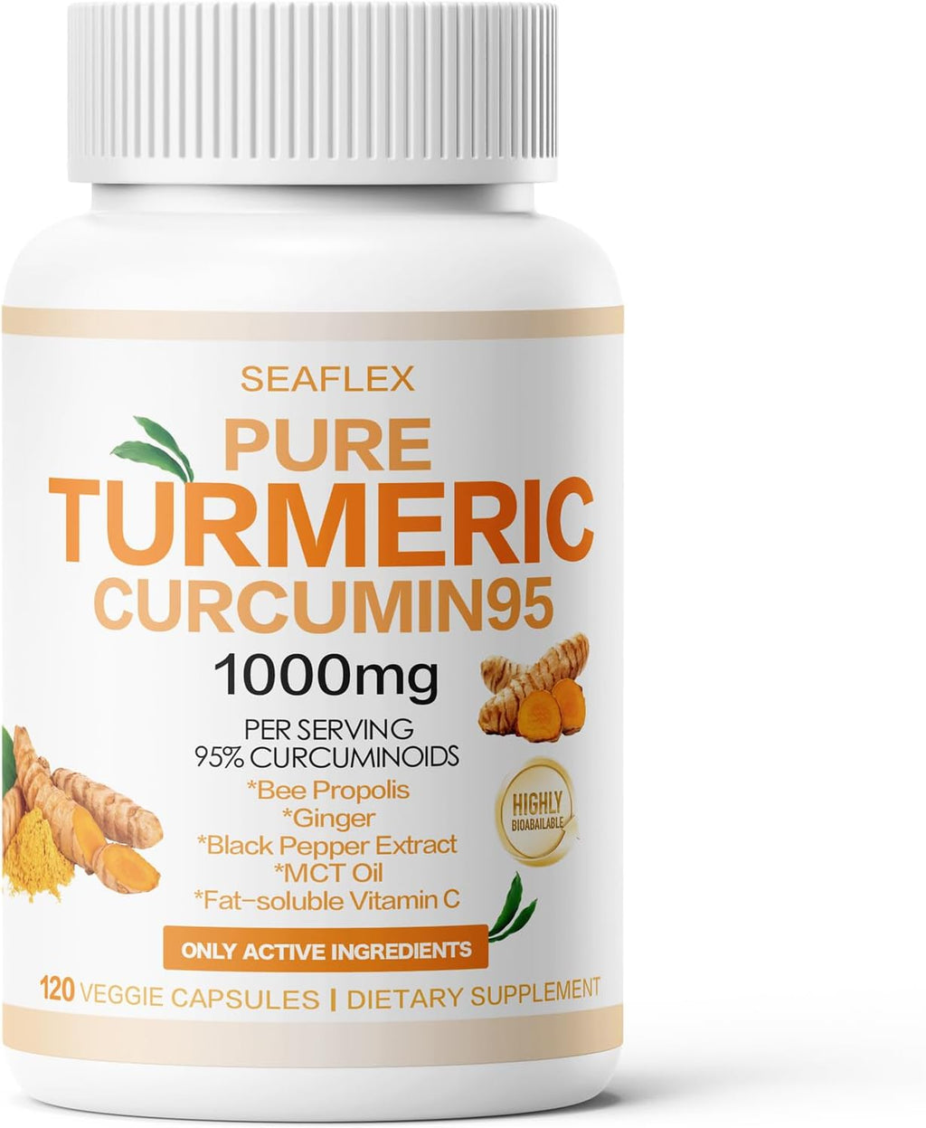 Turmeric Curcumin 95 1000mg - 95% Turmeric Complex Supplement with Bee Propolis (120 Capsules)