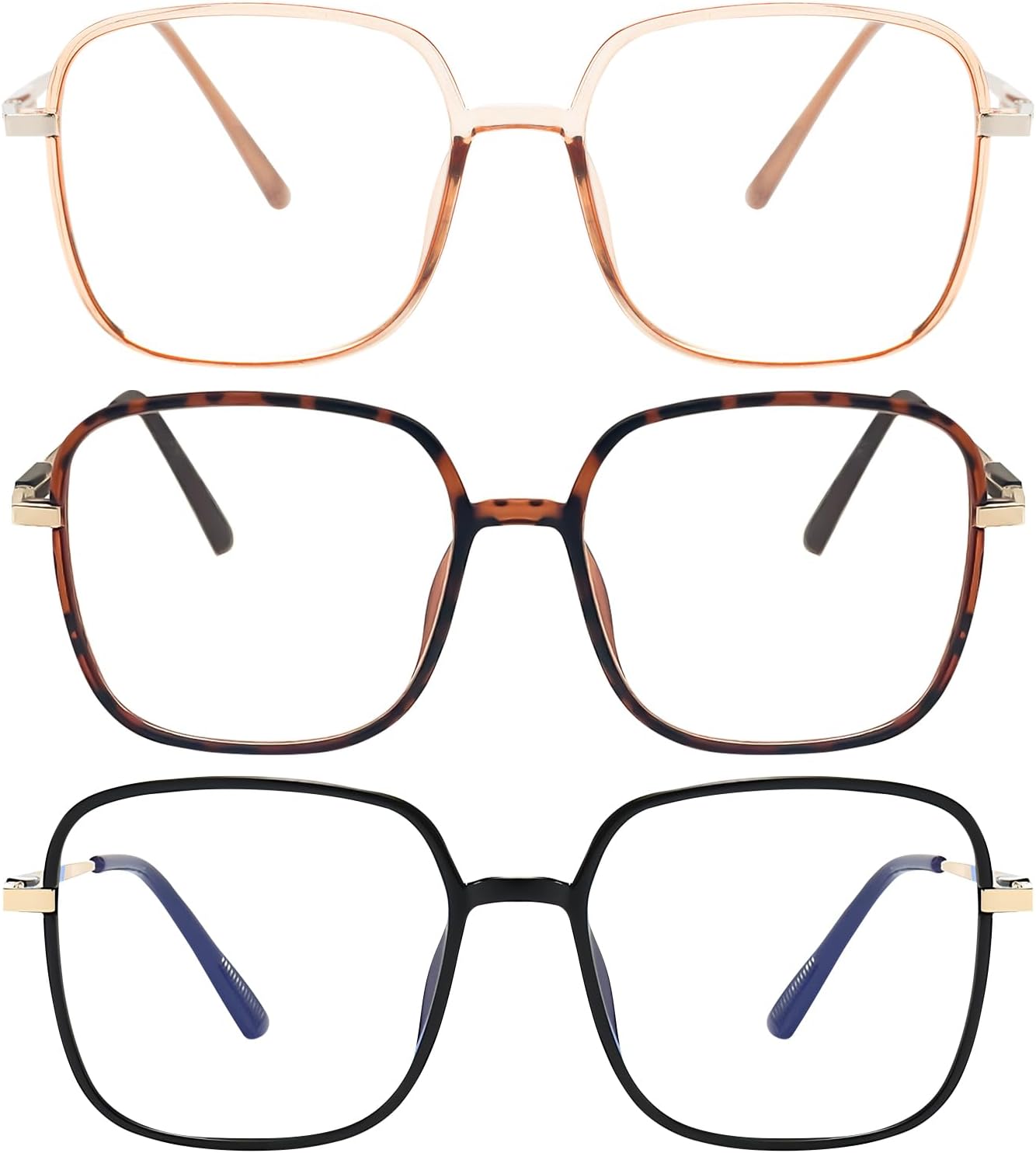 3 Pack Oversized Reading Glasses for Women Men, Large Super Light Frame Blue Light Blocking Readers Eyeglasses