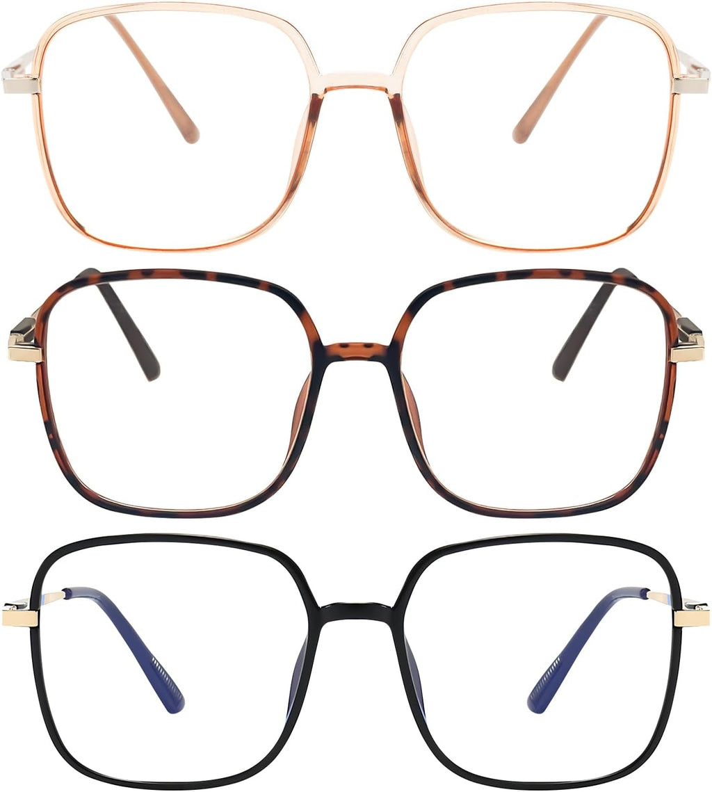 3 Pack Oversized Reading Glasses for Women Men, Large Super Light Frame Blue Light Blocking Readers Eyeglasses