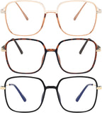 3 Pack Oversized Reading Glasses for Women Men, Large Super Light Frame Blue Light Blocking Readers Eyeglasses