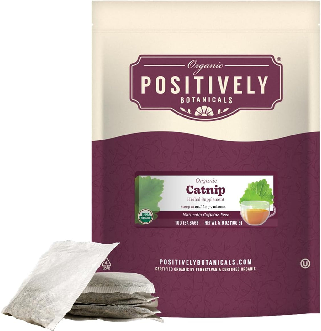 Organic Positively Botanicals Company, Catnip Herbal Tea Bags, 100 Count, Eco-Friendly Tea Bags, Non-GMO