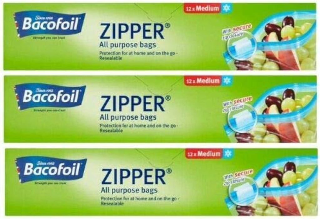 Bacofoil 3 x Zipper Medium All Purpose Bags Food Freezing Storage Bags (total 36 bags)
