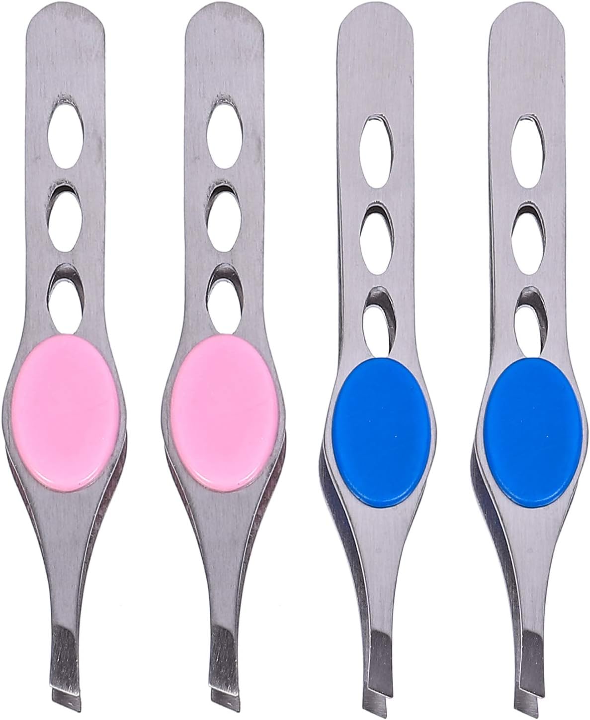 Minkissy 4Pcs Eyebrow Tweezers Stainless Steel Slant Tip Tweezer Eyebrow Shaping Facial Hair Beard Remover Hair Plucker for Men Women Ingrown Hair Splinter Pink Blue