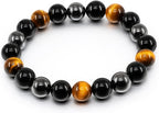 Handmade Triple Protection Bracelet – Tiger Eye, Hematite & Obsidian 8mm Natural Crystal Beads, Healing Natural Stones for Strength, Energy & Balance, Men & Women, 7.48 Inches – Supports Chakra Healing