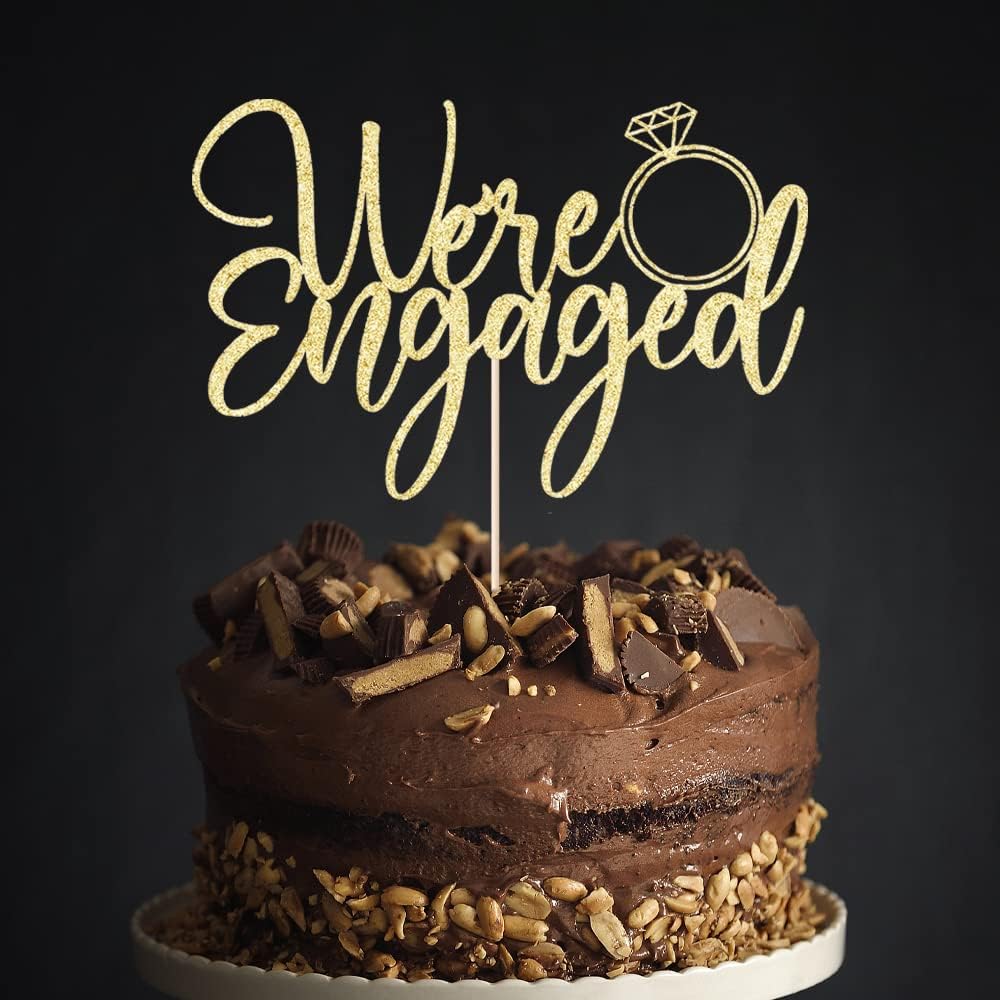 We're Engaged Cake Topper for Engagement Party Decorations, Engaged Ring Sign,Bridal Shower - Wedding Engagement Theme Party Decorations Gold flash (gold)