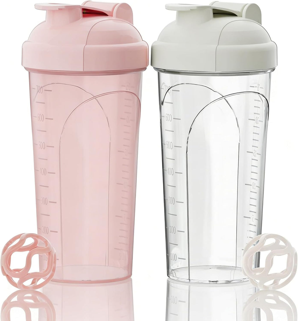 Premium Protein Shaker Bottle 2-Pack with 2 Tritan Mixing Balls | Shaker Cups for Gym Fitness Workout | Protein Shake Bottle 24oz/700ml