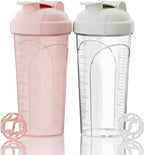 Premium Protein Shaker Bottle 2-Pack with 2 Tritan Mixing Balls | Shaker Cups for Gym Fitness Workout | Protein Shake Bottle 24oz/700ml