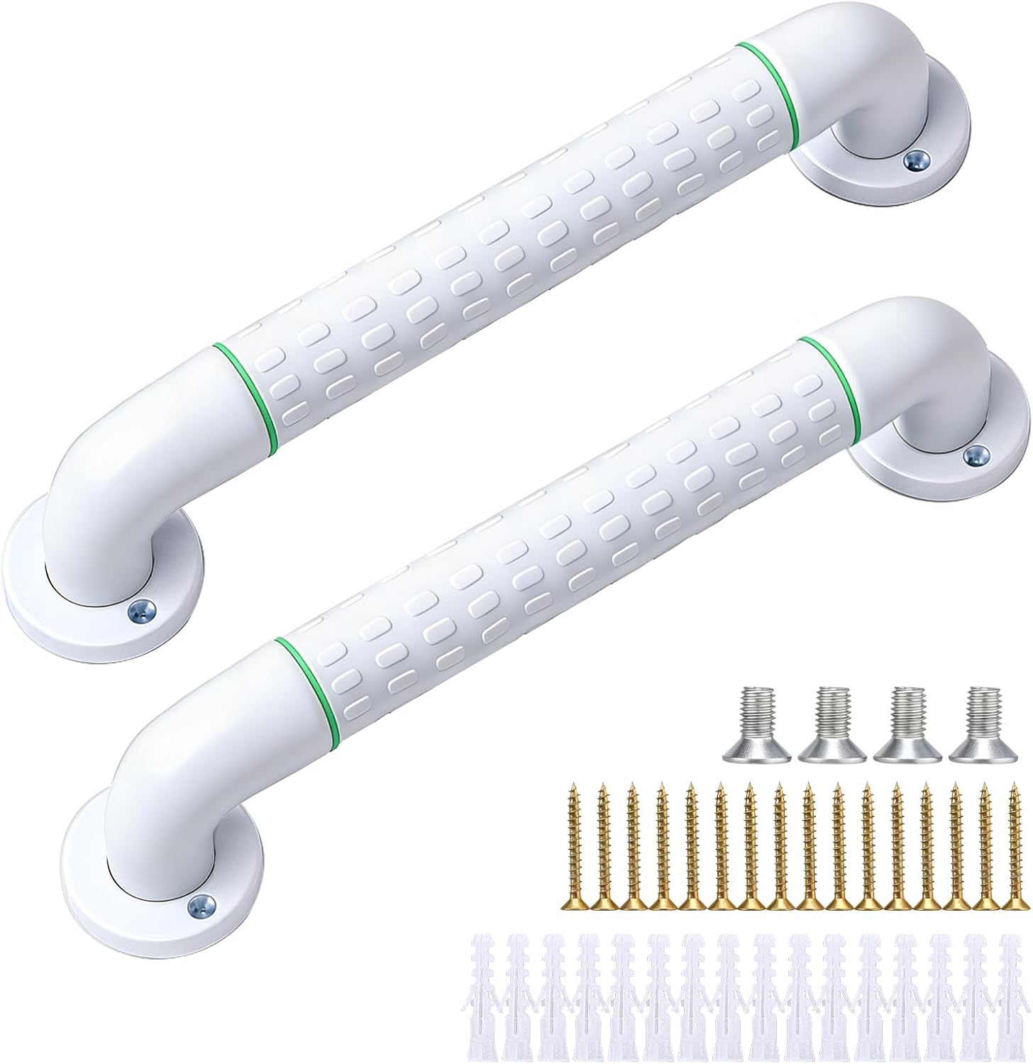 16 Inch Grab Bars for Shower and Bathtubs, 2 Pack Luminous Anti Slip Shower Grab Bars for Seniors Handle Elderly Bed, Toilet, Wall(White)