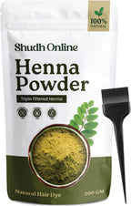 Shudh Online Pure Henna Powder for Hair Color Dye & Skin - Natural Triple Sifted Rajasthani Mehndi (7oz - 200g) Tinte Natural Gena Para el Cabello (Lawsonia Inermis) | Red, Light & Dark Brown hennah