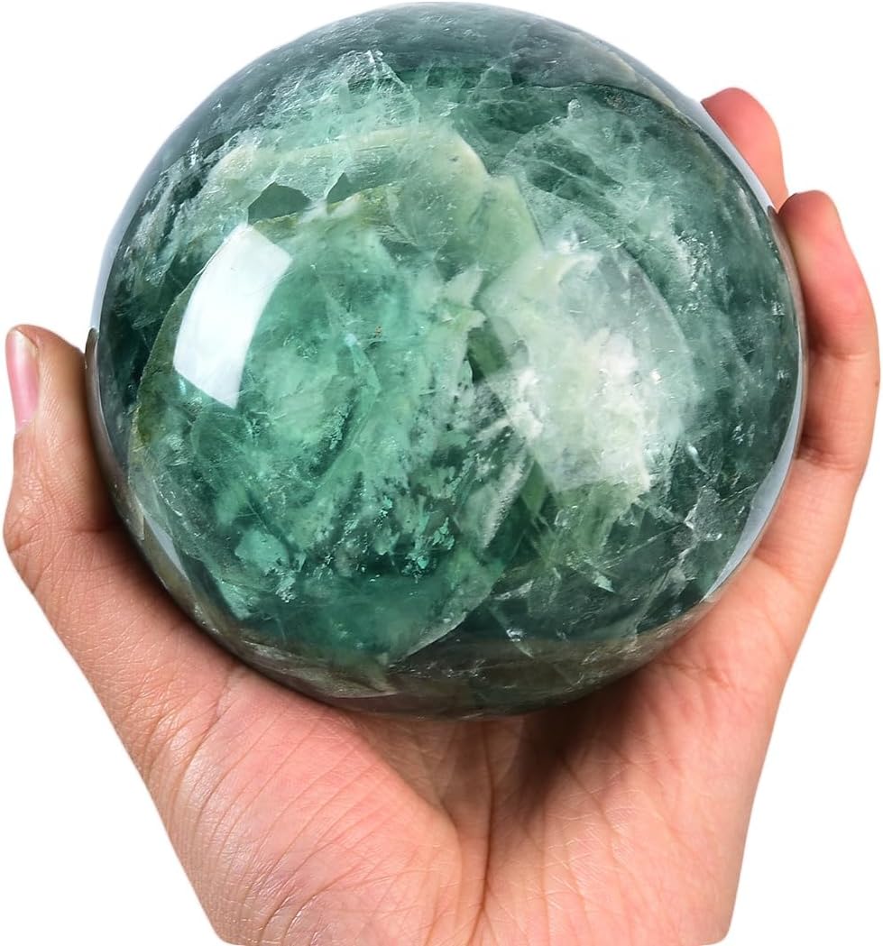 Green Fluorite Crystal Ball with Stand Large Crystals Sphere Decorative Ball Meditation Witchcraft Home Decor 90-100mm/3.5-3.9"