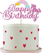 Unicorn Rainbow Cake Topper - Baby Girl's 1st Birthday Decor - Pink Glitter