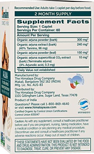 Himalaya Organic Arjuna, 60 Day Supply - Herbal Supplement Supporting Heart Health and Normal Blood Pressure - USDA Organic, Vegan, Non-GMO, Gluten Free, 700 mg, 60 Caplets