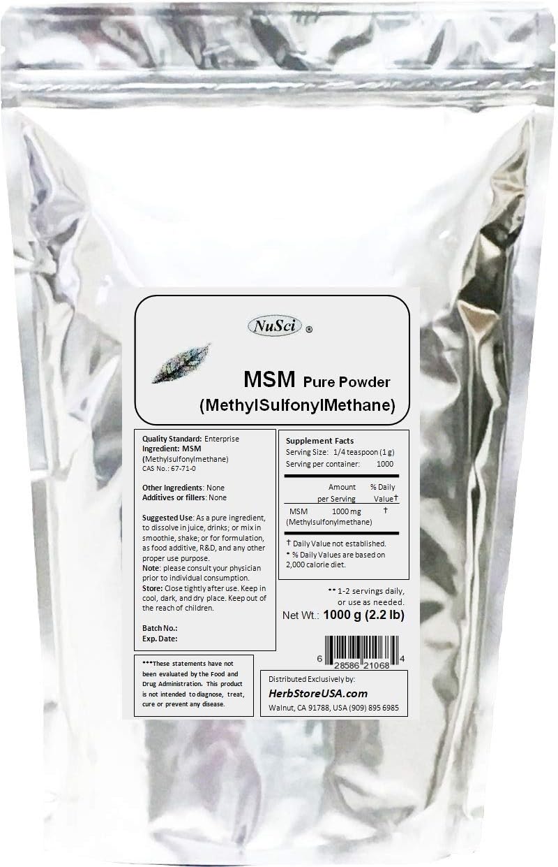 MSM (Methylsulfonylmethane) Pure Powder (1000 Grams (2.2 lb))