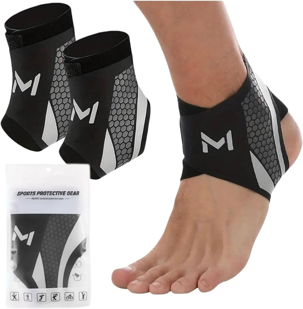 2 PCS Ankle Support for Women & Men, Adjustable Ankle Wrap for Extra Stability, Compression Ankle Sleeve Support for Running, Basketball, Volleyball, Breathable Ankle Brace for Daily Training(Grey)
