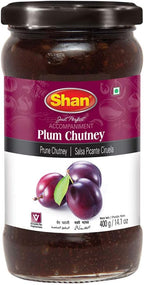 Shan Plum Chutney 14.1 oz (400g) - Tasty Accompaniment from Fresh Plum - Delicious and Zestful Dipping Sauce - Suitable for Vegetarians - Airtight Glass Jar