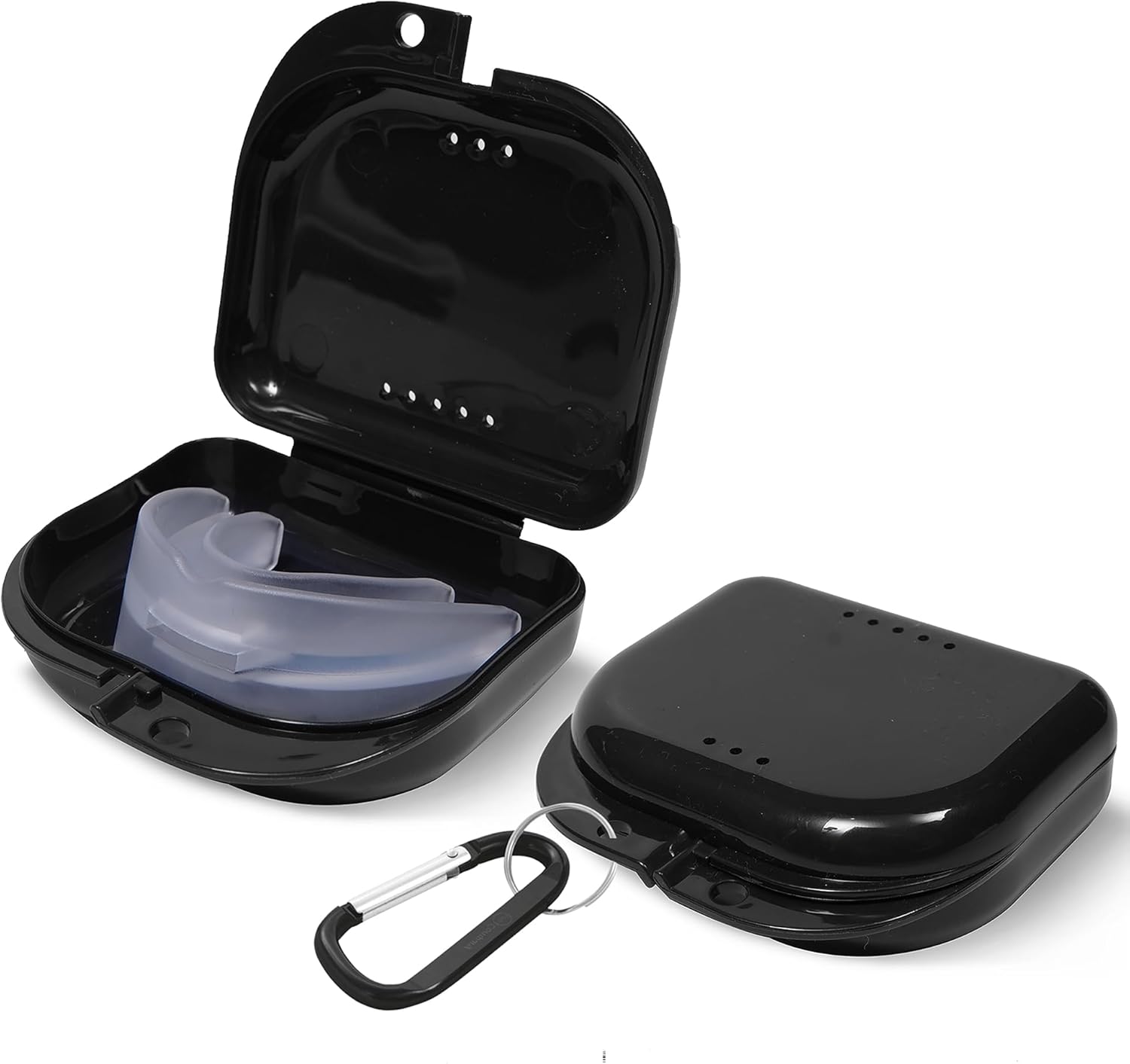 Retainer Case - Pack of 2 - Odorless Mouth Guard Case-Retainer Holder-Ventilated, Durable & Hygienic Guard Case for Carrying and Protecting Braces, Partial Dentures & Aligners-Black-3.14 x 3.14 x 1.1