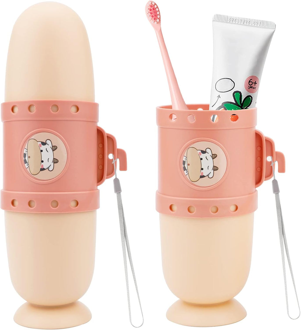 Pwsap Toothbrush Travel Case, Removable and Portable 3 in 1 Toothbrush Holder Cup, Use for Travel, Hiking,Camping, School, Bathroom, Cute and Playful Submarine Styling for Kids and Teens (Pink)