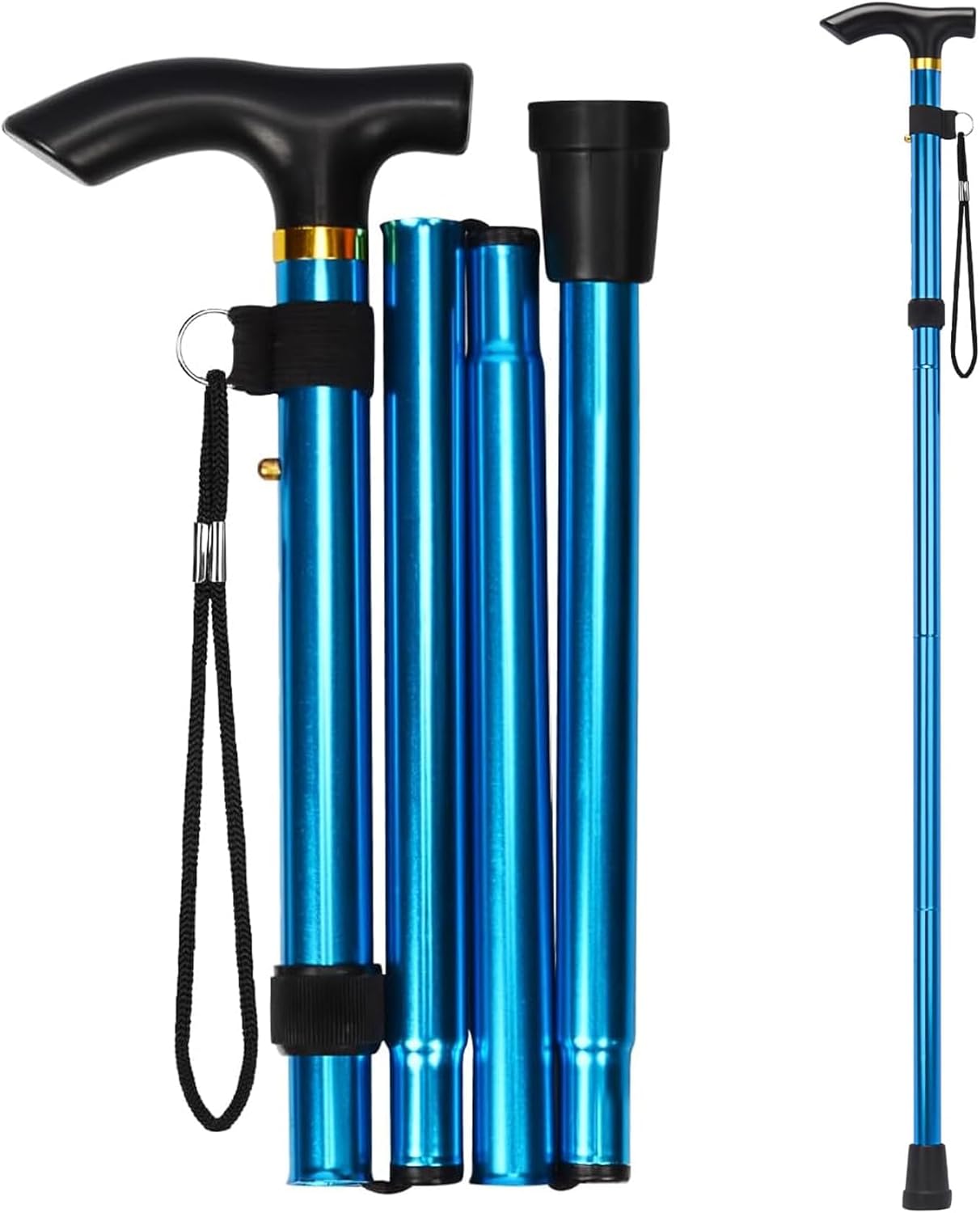Walking Cane, Folding Cane for Man & Women, Portable Lightweight | 5-Level Adjustable Height, Collapsible Cane for Seniors Balancing Mobility Aid