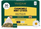 VAHDAM, Chamomile Mint Citrus Green Tea Bags (30 Count) Low Caffeine, Non GMO, Gluten Free | Sweet & Floral | Resealable Ziplock Pouch | Individually Wrapped Chamomile Tea Bags