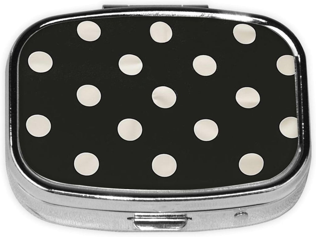 Black and White Polka Dot Printed Square Pill Organizer with 2 Compartments, Portable Mini Pill Box Pill Case for Medicine, Vitamin, Fish Oil, Supplements