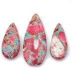 3 Pcs Synthetic Gemstone Pendants Turquoise and Imperial Sea Sediment Jasper Dyed Teardrop Jewelry Making Charms for Necklace Bracelet Earring Jewelry Making and Crafting 36-50x15-21x6-7mm, Hole: 1mm