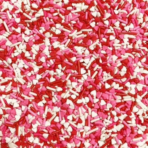 Sentovac Valentine Sprinkles Red Pink White Heart Jimmies Sprinkles Mix Edible for Cake Decorating Candy Cupcake Cake Topper Cookie Baking Decorations Wedding Supplies