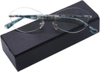 AQWANO Rimless Computer Reading Glasses Women Fashion Designer Blue Light Blocking with UV400 Protect Clear Lens Pattern Frame Ladies Readers,2.0