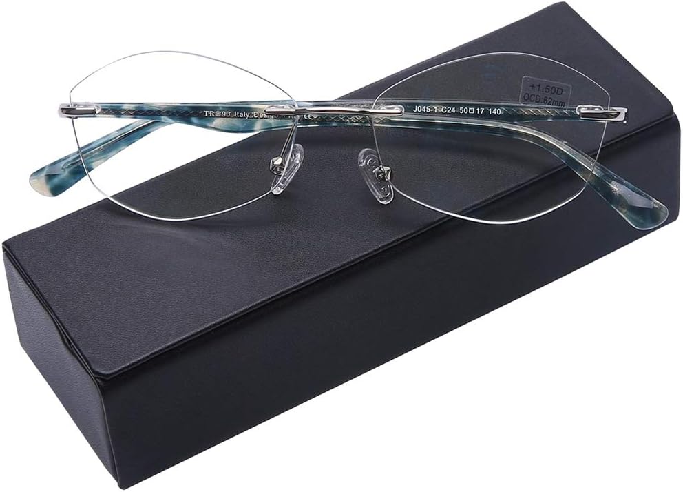 AQWANO Rimless Computer Reading Glasses Women Fashion Designer Blue Light Blocking with UV400 Protect Clear Lens Pattern Frame Ladies Readers,2.0