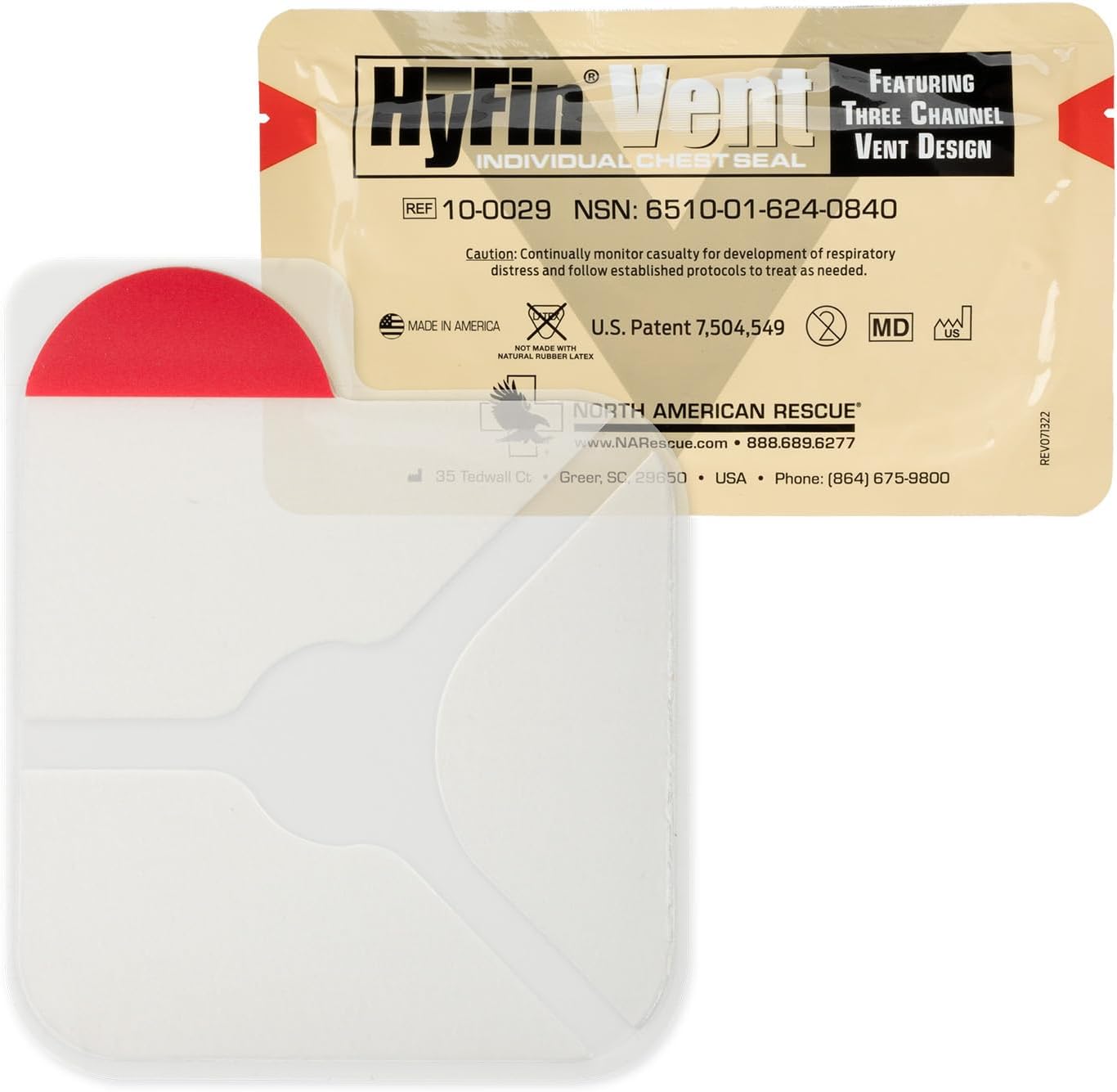 North American Rescue HyFin Vent Chest Seal (Individual) NAR Compact 3-Channel Pressure Relief Vents for Chest Trauma, Injuries, Wounds (10-0029)