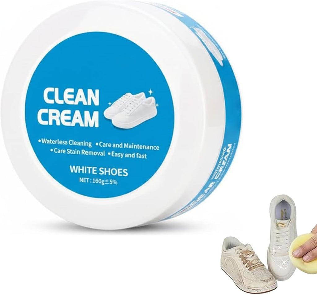 White Shoe Cleaner Cream, Multipurpose No-Wash Solid Cleaning Paste with Sponge Removes Stains & Dirt, Multipurpose White Shoes Clean Cream for Leather Sneakers Soles