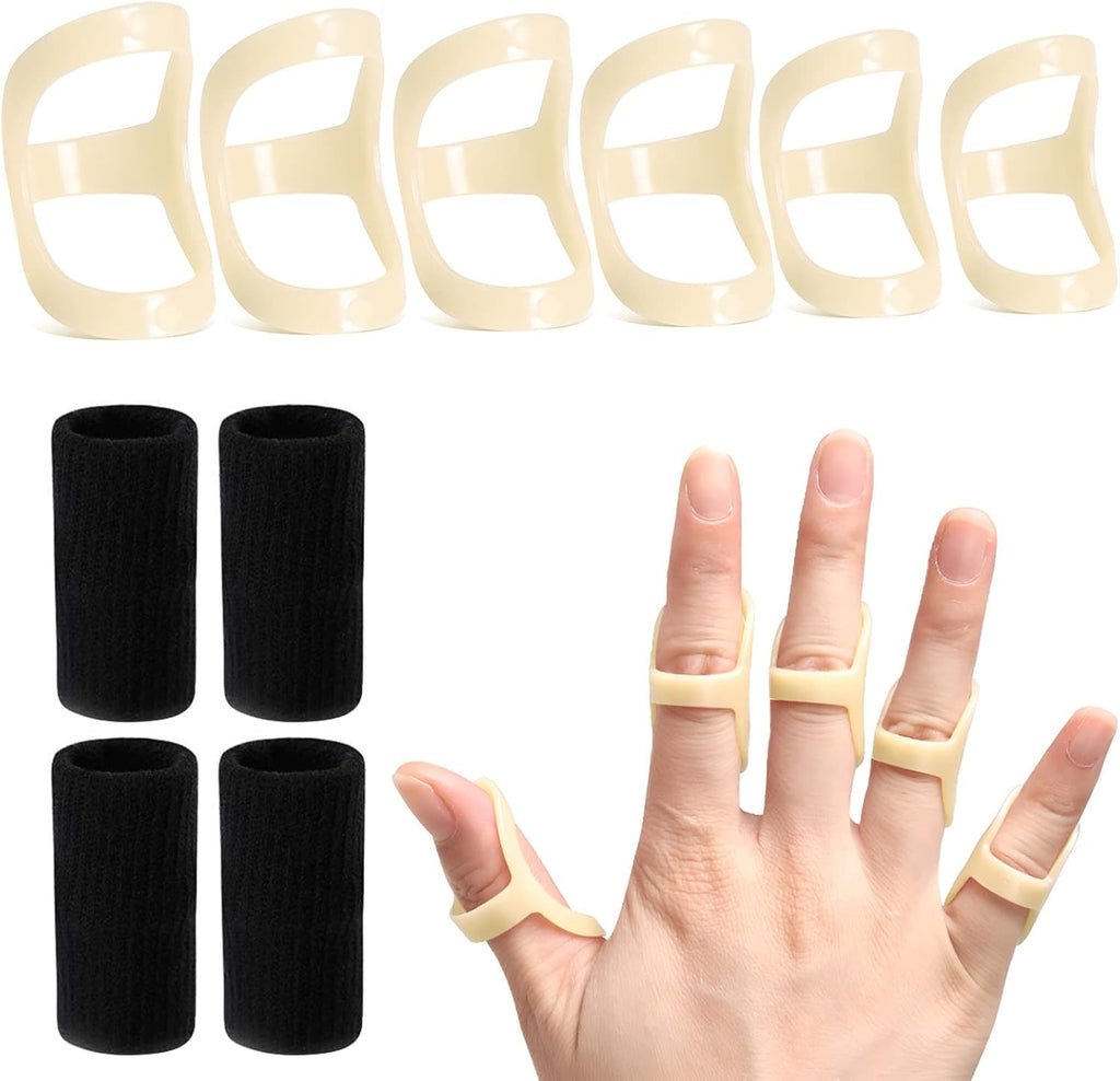 10Pcs Oval Finger Splints & Sleeves Kit, 6 Graduated Trigger Finger Splint & 4 Finger Sleeves for Trigger/Mallet/Arthritis/Straightening, Finger Brace Support for Thumb/Middle/Ring/Index/Pinky(Size 4,5,6,7,8,9)