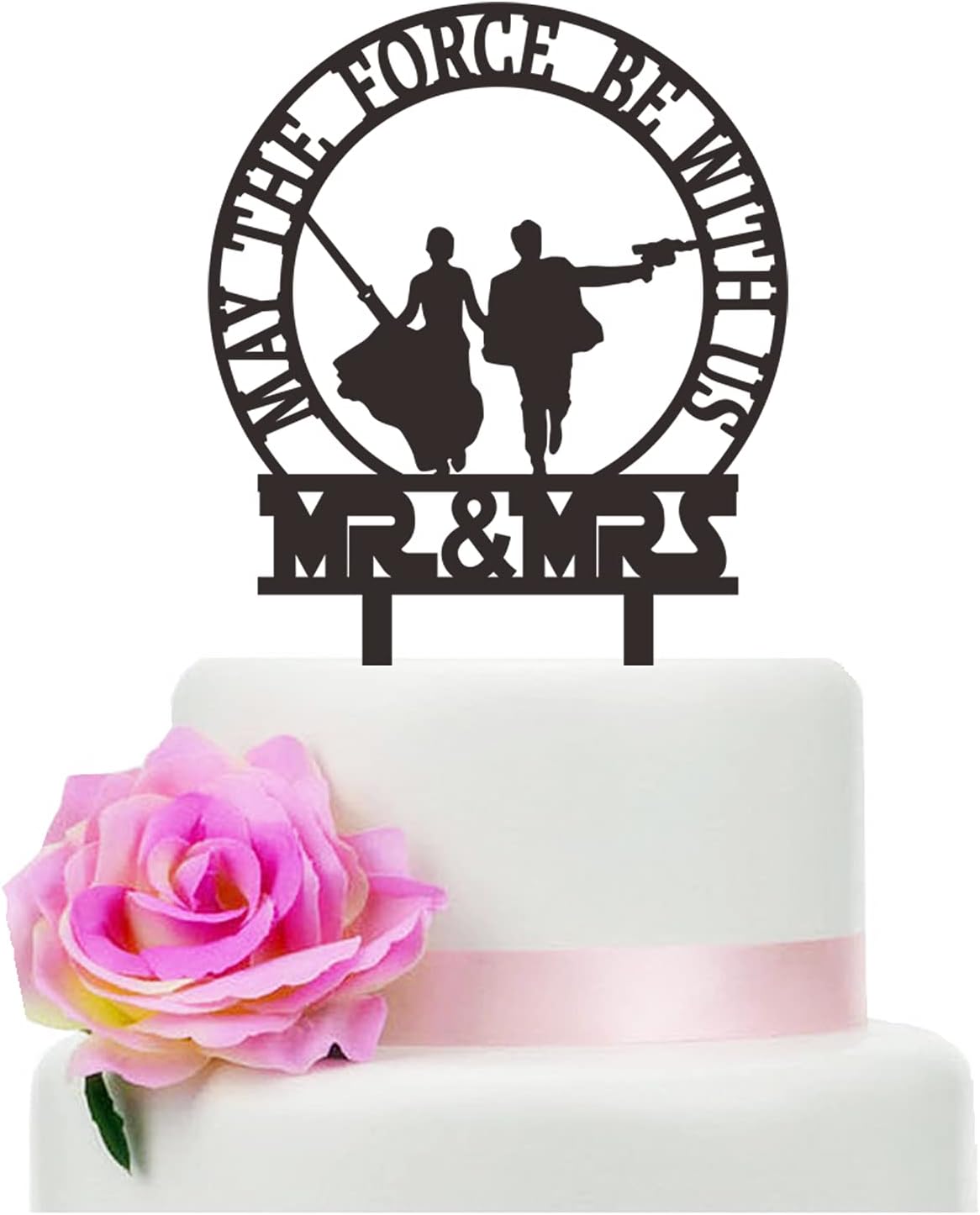 May The Force Be With US Wedding Cake Topper, Gun Couple Theme Wedding Cake Topper, Funny Mr And Mrs Cake Decorations