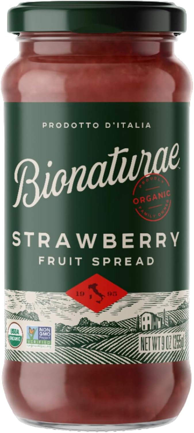 Bionaturae Organic Strawberry Fruit Spread - Jelly Organic, Non-GMO, USDA Certified, No Sugar Added, No Preservatives, Organic Fruit Jam, Jam Organic, Made in Italy - 9 Oz, 12 Pack