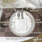 JEBBLAS Disposable Cloth Like Napkins, Built-in Flatware Pocket, Wedding Party Linen Feel White Napkin, Prefolded for Silverware,150 Count (150 Pack)