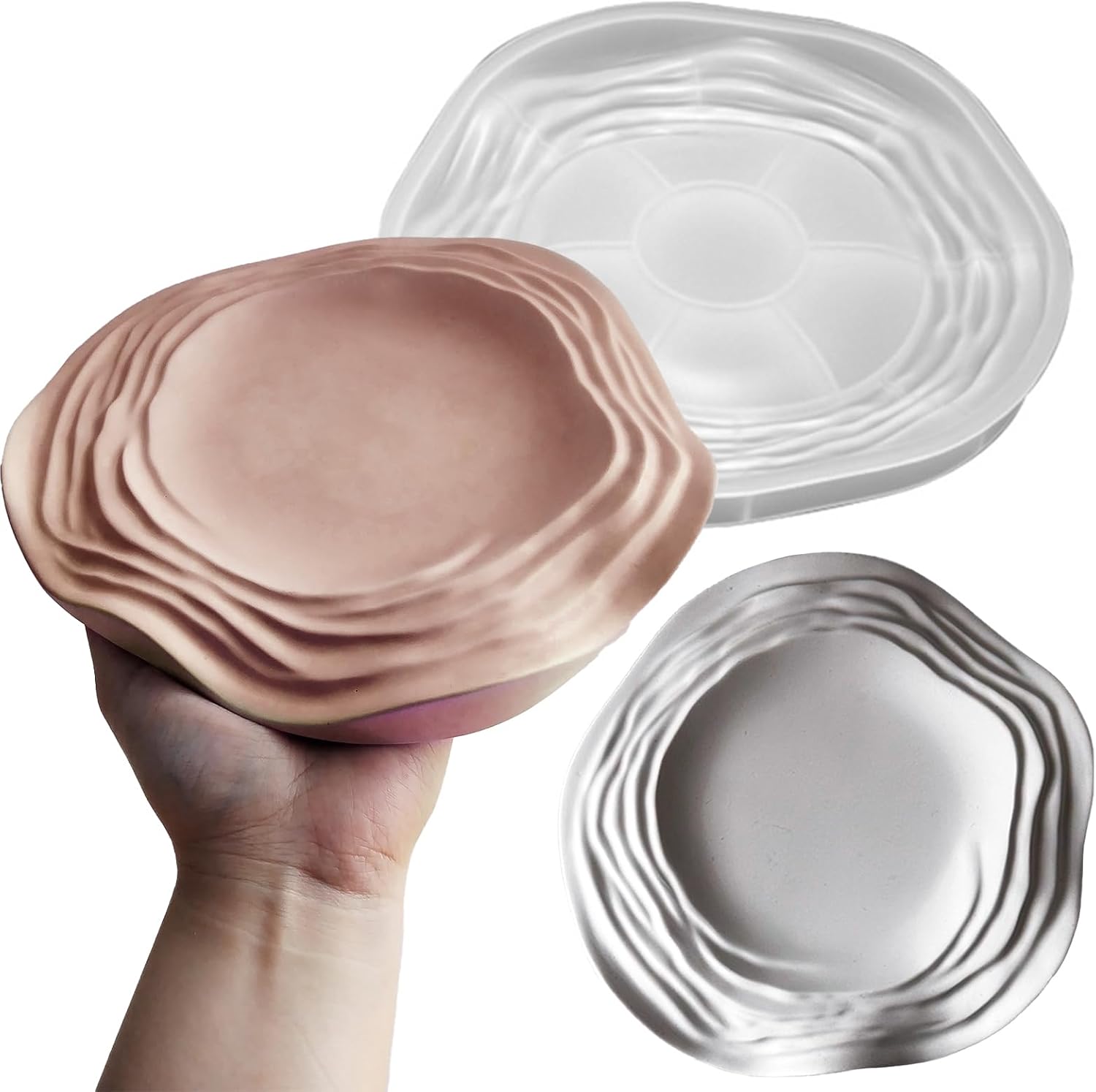 Wehous Irregular Tray Silicone Molds, Wave Flower Tray Resin Concrete Mold, 3D Unique Ocean Wave Shape Storage Container Mold for Epoxy Casting Cement Jewelry Candle Holder Soap Dish Plates DIY Craft