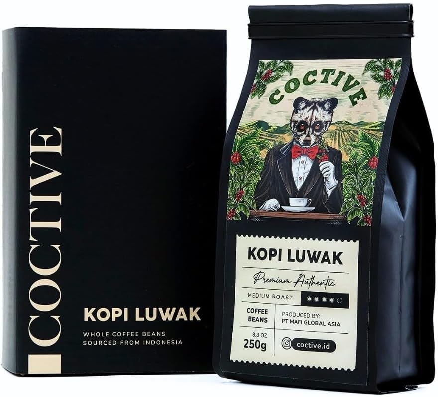 Kopi Luwak Civet Coffee Beans (8.8 oz) - World's Most Expensive Coffee, Wild-Harvested, From Gayo Sumatra Indonesia- Luxury Gift Set
