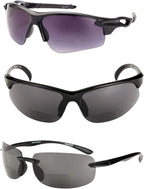 Mass Vision 'The Allstars' 3 Pair of our Most Popular Lightweight Bifocal Sport Wrap Unisex Reading Sunglasses