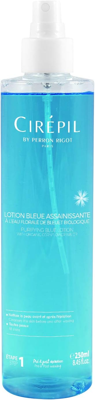 Cirepil - Purifying Blue Lotion - Pre & Post Wax Cleanser - Sanitizes & Soothes Skin to Prevent Breakouts - Natural Cornflower Water & Dragon’s Blood Formula - Pump Bottle, 250ml