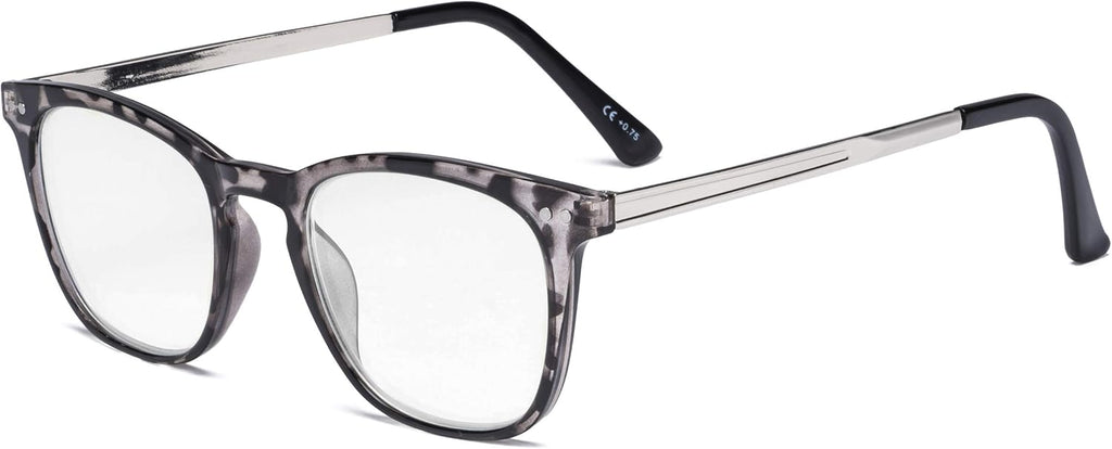 Eyekepper Readers Retro Square Plastic Frame Metal Arms Reading Glasses Grey DEMI +1.5
