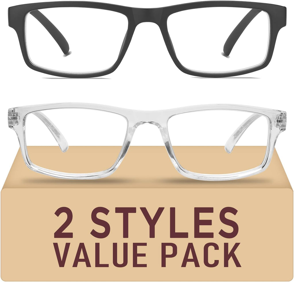 2 Pack Reading Glasses,Upgraded TR Blue Light Blocking Reading Glasses,Filter UV Ray/Glare Computer Readers,Stylish Lightweight Spring Hinges Eyeglasses for Women Men(Black/Transparent,2.5)
