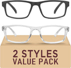 2 Pack Reading Glasses,Upgraded TR Blue Light Blocking Reading Glasses,Filter UV Ray/Glare Computer Readers,Stylish Lightweight Spring Hinges Eyeglasses for Women Men(Black/Transparent,2.5)