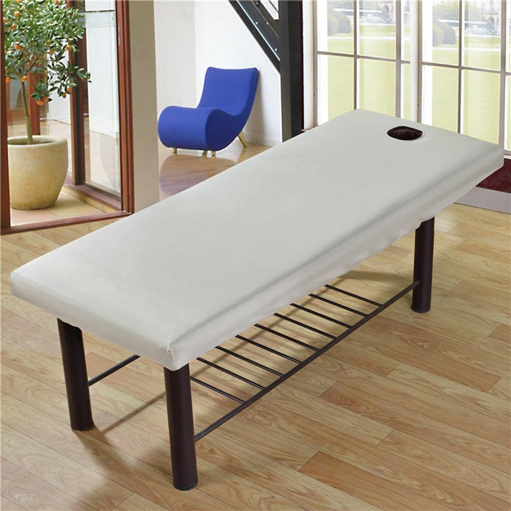 Massage Table Sheet, 27.56x74.8 Massage Bed Cover with Face Hole,Elastic All-Round Wrap Massage Bed Cover Washable Reusable Massage Table Blanket (Grey)