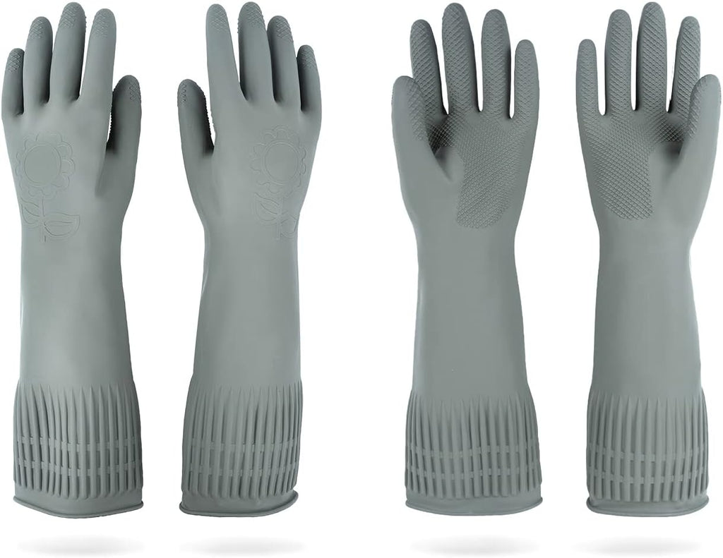 Mamison 2 Pairs Reusable Waterproof Household Dishwashing Cleaning Rubber Gloves, Non-Slip Kitchen Glove (Grey, Medium (Pack of 2))