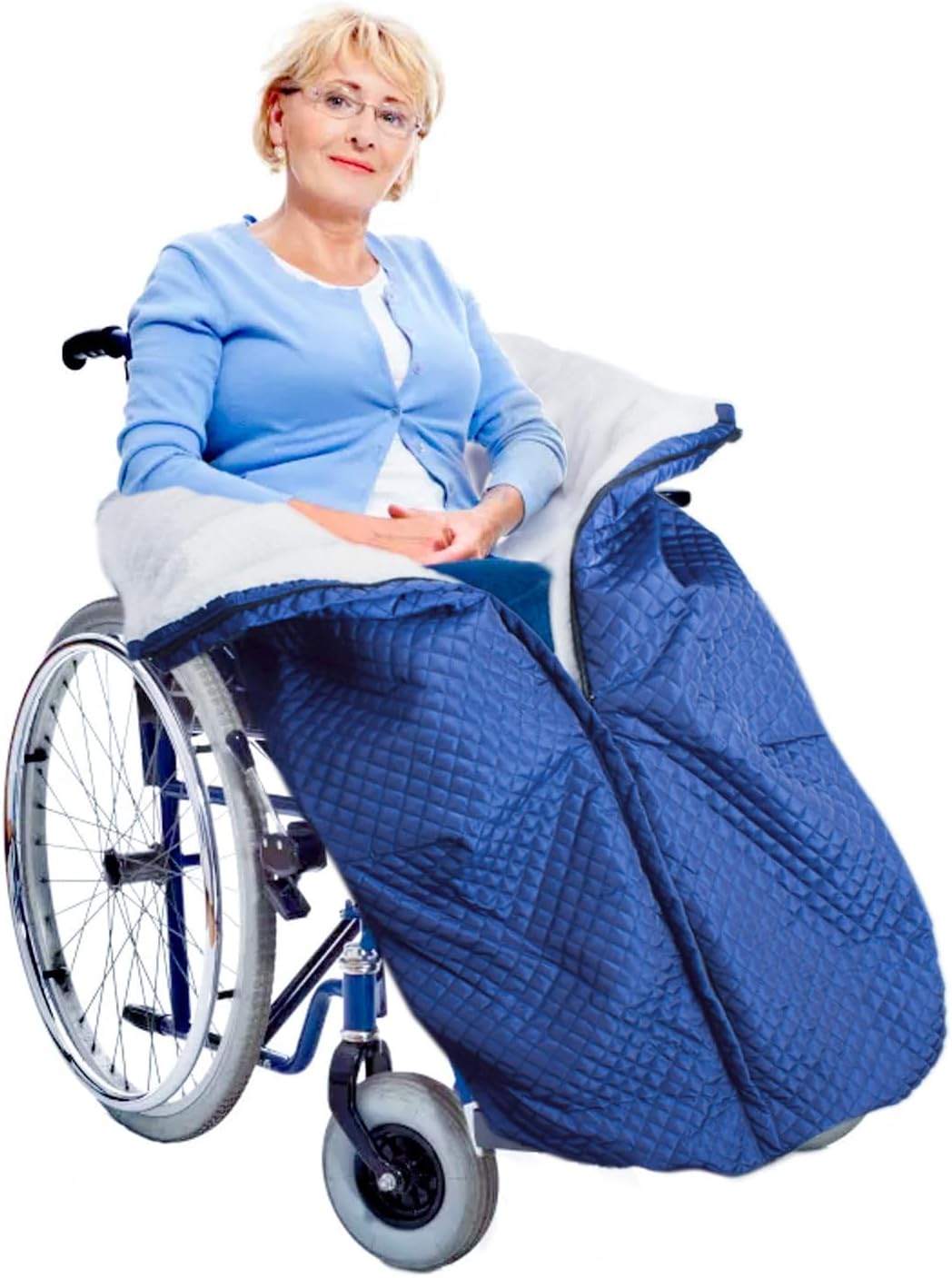 Wheelchair Blanket with Zipper and Villus, Winter Thickened Wheelchair Thermal Blanket Universal Wheelchair Warm Covers Leg and and Lower Body for Bed Sofa Office (Blue)