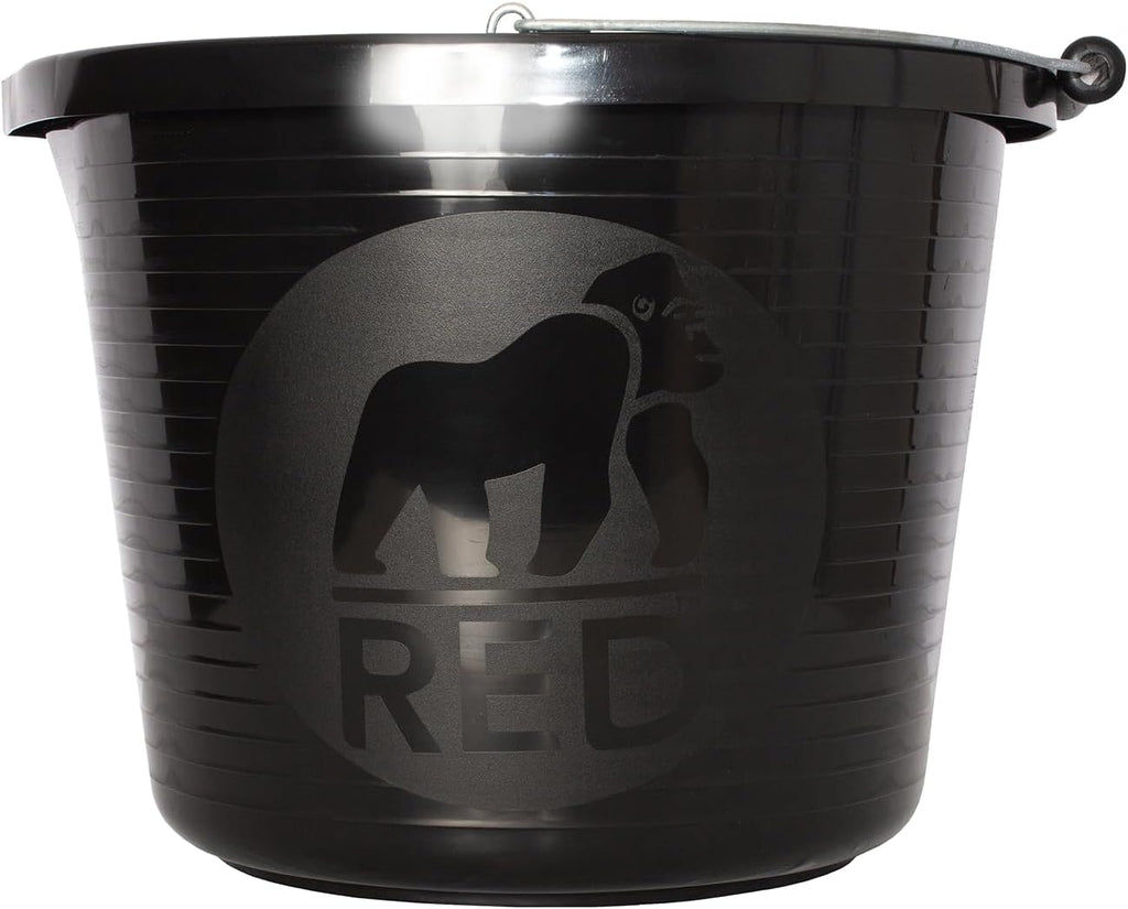 Red Gorilla Premium Builder's Bucket Black 14 Litre 3 Gallon Heavy Duty Strong Metal Handle Moulded Grip Multi Purpose Food Grade Plastic