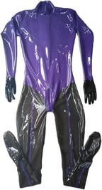 Transparent Black Women Latex Rubber Tight Catsuits With Gloves Socks Back Crotch Zip,Purple-black-male,XL