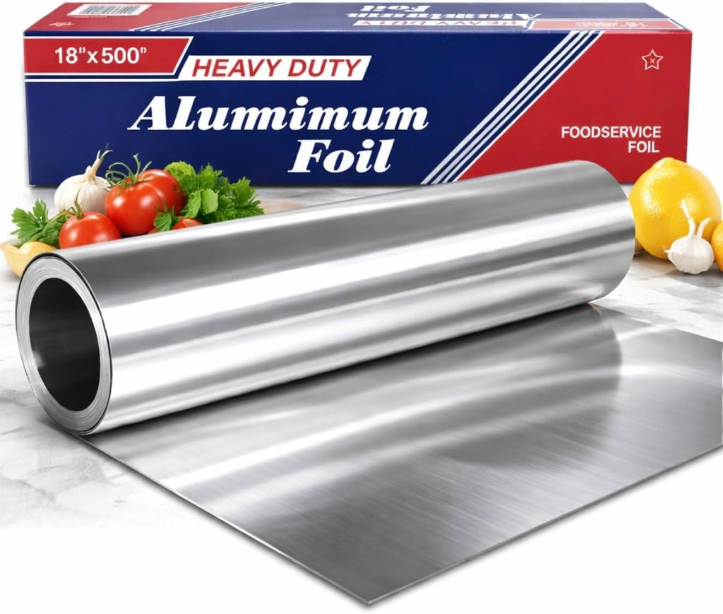 Heavy Duty Aluminum Foil Roll 18 Inch x 500 Feet, Extra Thick Commercial Grade Tin Foil, Durable Food Service Foil for Cooking, Grilling, Catering & Restaurant Use