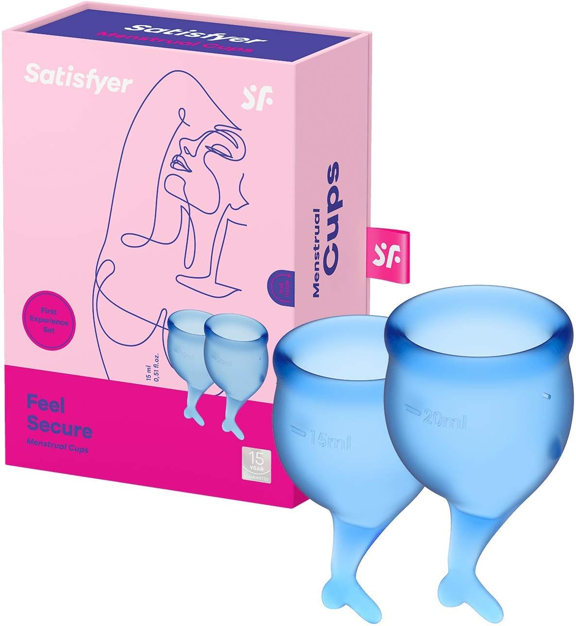 Satisfyer Feel Secure Menstrual Cup - Reusable Period Cup with Removal Stem - Soft, Flexible Body-Safe Silicone, Easy Insertion & Removal - Includes 2 Cup Sizes for All Flows (Dark Blue)