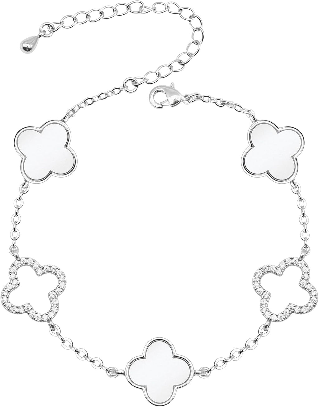 Clover Bracelet for Women 18k Gold Plated Silver Lucky Four Leaf Link Chain Bracelets Charm Trendy Jewelry Gifts for Women